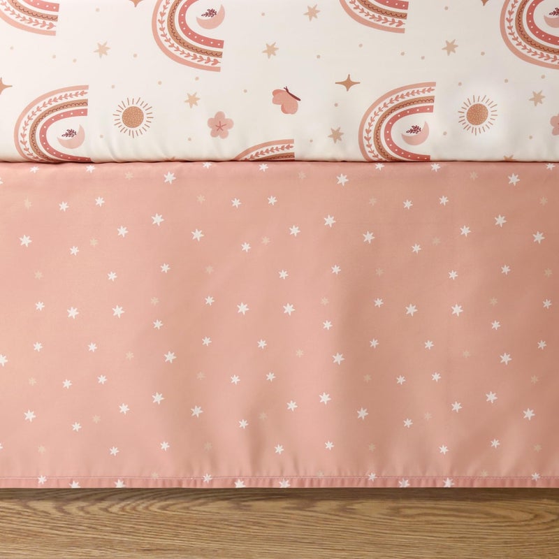 The Peanut Shell 3 Piece Baby Crib Bedding Set for Girls - Newborn, Infant & Toddler Nursery Bed Set Decor with Fitted Crib Sheet, Dust Ruffle, Crib Comforter - Boho Rainbow - Image 5